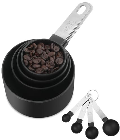 RISVOWO Cucchiaio Dosatore, 8 Pezzi Cucchiai Dosatori, 4 Misurini di Tazze e 4 Misurini Cucchiai Cup, Cucchiai Dosatore con Manico in Acciaio Inox per Misurare Solidi e Liquido