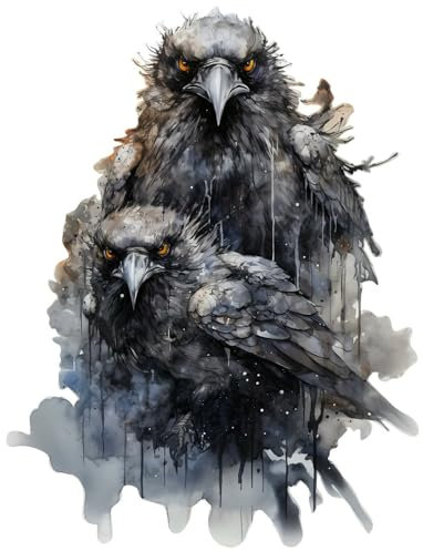 Samunshi® Wanddeko Hugin und Munin Bunt Wallart Raben Wandtattoo Asgard für Wohnzimmer Küche Wandaufkleber Wandsticker Runen Odin Thor53x70cm