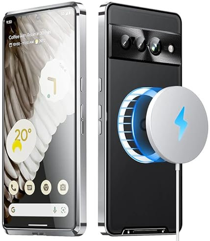 iTape Geeignet für Google Pixel 7 Pro Magic Shield Metall PC Handyhülle, 360° Rundumschutz, magnetisches kabelloses Laden, mit Kameraobjektivschutz Silber