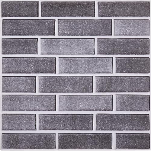 Warmiehomy 3D Tile Stickers Self Adhesive Wall Tiles 30x30cm 36Pcs Peel and Stick Wall Tile Stickers Waterproof Vinyl for Living Room Kitchen Bedroom Bathroom(Grey Brick)