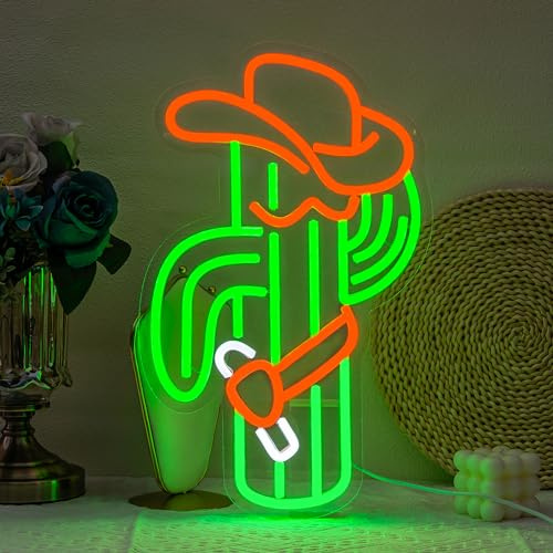 Cactus Neon Sign Cowboy Hat Neon Light for Wall Decor | Cowboy Led Neon Sign Colorful Led Neon Light Plant Neon Signs for Bedroom Bar Game Room Man Cave Club