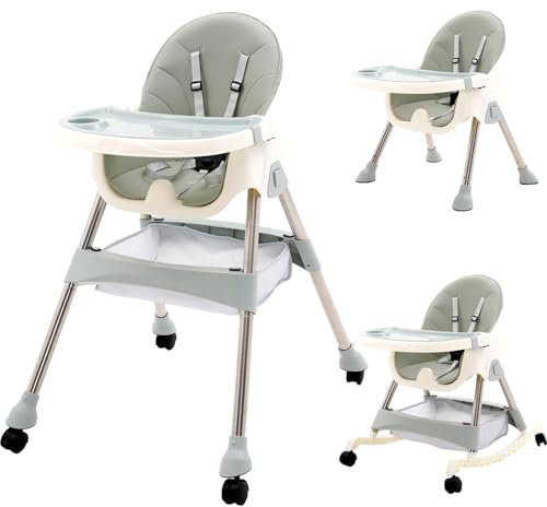 Hochstuhl baby 3in1 Kinderhochstuhl mit Tisch und Rollen Hochstuhl Verstellbar Klappbar Babystuhl Kombihochstuhl mitwachsend esszimmerstuhl ab 6 Monate Kinder kleinkinder Grün