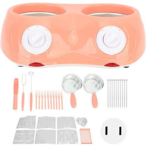 YUJIEE Double Chocolate Melting Pot, Electric Chocolate Fondue Melting Machine Chocolate Tempering Machine Candy Making or Cheese Fondue Fountain Kit Kitchen Tool (Yellow)(Roseate)