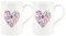 Floral Heart Anniversary Love Mug Set - Valentine Couples Mugs Gift Set - Bone China White Coffee/Tea Cup Drinkware Present Pack of 2