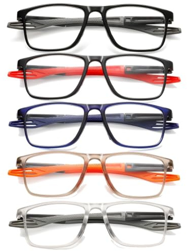 Hubeye 5 Paar Lesebrille Herren Damen Sportliches Ultraleicht Anti-blaue Gläser Bequeme Flexible Computerbrille Hochwertig Komfortabel Lesehilfe 3.00