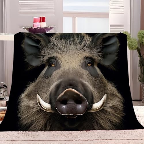Generisch Kuscheldecke 130x150 cm Tier Wildschwein Sherpa Decke für Couch, Sofa, Bett, Reisen, Weiche Flauschige Mikrofaser Fleecedecke, Flanell Wohndecken für Kinder Baby