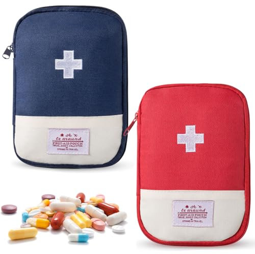 AFCJLTO 2 Pezzi Mini kit di pronto soccorso Borsa per medicinali Sport Escursionismo Piccola borsa,Borsa di Pronto Soccorso Vuota,per medicinali portatile per l'home office(rosso, blu)