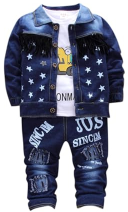 Vuncio Ensemble Bebe Garcon 6-36 Mois a La Mode Ensemble 3 Pieces Garcon Pantalon Jeans + Haut Veste Denim Manche Longue + T-Shirt Hiver Mignon Dessin Animé Casual