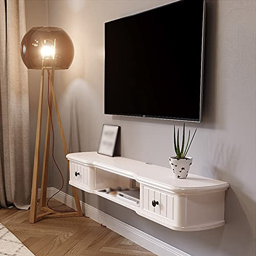 Schwebender TV-Ständer mit Schubladen, Wandmontage, Holz-Wandschrank für Schlafzimmer, Router, Set-Top-Box, Kabelmanagement-Loch, Walnuss, 122 cm