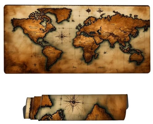Tapis de Souris Gaming, 1600x800x3mm Grand Tapis de Souris Brun Tapis de Souris Gamer, sous Main Carte du Monde Tapis Souris, Tapis de Souris à Bords Cousus, Base en Caoutchouc Antidérapante ZH-38