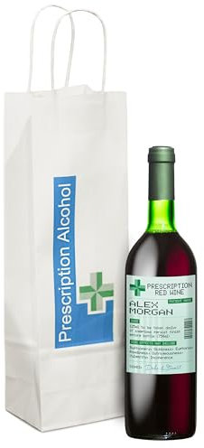 Personalised Prescription Label Suitable for 750ml Wine, Gin, Whisky, Vodka, Rum Bottle with Spoof 'Prescription Alcohol' Gift Bag