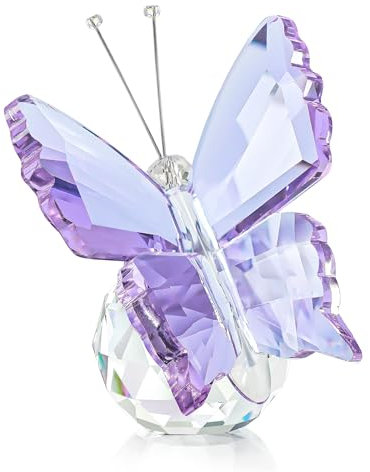 H&D HYALINE & DORA Lila Schmetterlingsfigur aus Kristallglas, Schmetterling mit Kristallkugelsockel, Kristalltier Sammelfiguren, Geschenke für Frauen