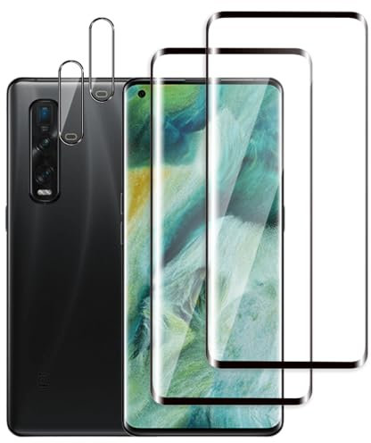 Jinshiweikai 4 Piezas: 2 x Protector Pantalla para OPPO Find x2 pro y 2 x Protector de Lente de cámara, 3D Cobertura Completa, Dureza 9H Antiarrayazos, HD Ultraclaro