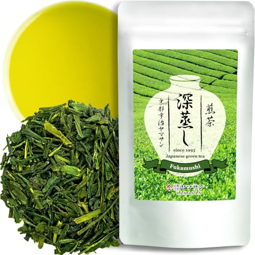 YAMASAN KYOTO UJI Japanischer Fukamushi-Grüntee, tief gedämpft, loser Tee, mild, süß und vollmundig im Geschmack, heiß und kalt aufbrühen, hergestellt in Japan, 80g
