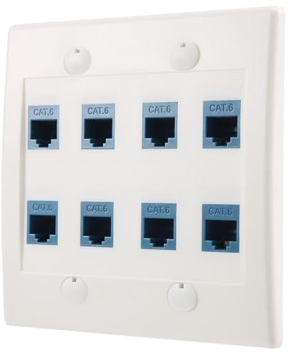 Cpolebev Plaque Murale Ethernet 8 Ports - Double Gang Cat6 RJ45 Jack Câble RéSeau FaçAde à - Bleu