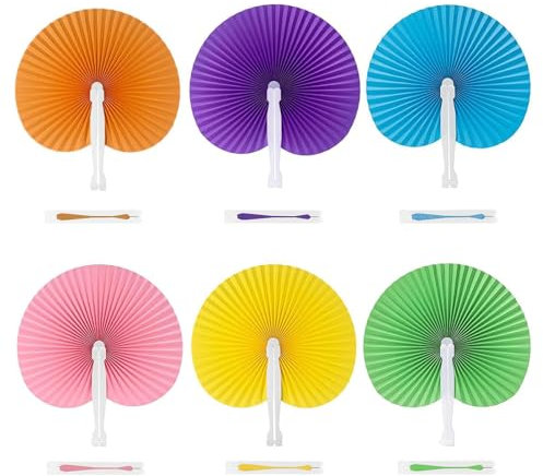 WAIZHIUA 72Pcs Paper Fans Round Folding Fan Wedding Fans Chinese Handheld Fans with Plastic Handles for DIY Summer Wedding Birthday Party Favour Bag Fillers (Multiple Colors)