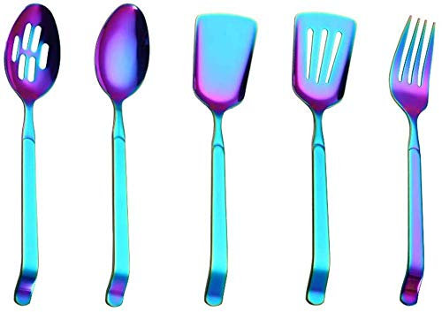 QTANZIQI Set de Utensilios de Cocina: 5 Piezas, Color Arco Iris, Set de Herramientas de Cocina chapadas de Titanio de Acero Inoxidable, 5 Piezas
