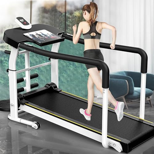 Walking Treadmill with Long Handrails - Treadmill for Seniors - Foldable, Lightweight with Wheels - Recovery Machine for Home | Apartment,Black
