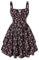 SCARLET DARKNESS Robe d'été florale pour femme avec bretelles spaghetti - Mini robe victorienne à volants pour la plage, Motif floral noir et rose., L