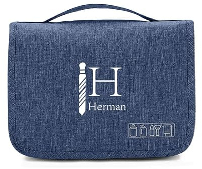 Gaosh Personalisierte Kulturbeutel Herren Damen Große Kulturtasche zum Aufhängen Make Up Bag Kosmetiktasche Waschtasche Geschenk für Männer Papa (Dunkelblau)