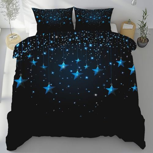 Sobhdga Sterne Sternenhimmel Bettwäsche 135x200 3teilig, Galaxis Nacht Bettwäsche-Sets Mikrofaser, Blau Schwarz Bettbezug Weich, mit Reißverschluss Und 2 Kissenbezug 80x80 cm