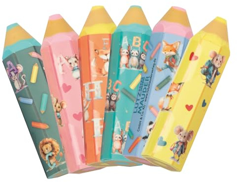 TapirElla Radiergummi Buntstiftform 6er Set – 6 Radierer in 3 Farben für Kinder, Schule & Schreibtisch – Einschulung, Mitgebsel, Geschenk – vom Lutz Mauder Verlag