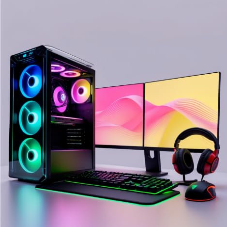 ASC Ryzen Gaming PC Dual Bundle, AMD Ryzen 5 4500, GTX 3050 6GB Graphics, 16GB RAM, 1TB SSD, 500W 80+ PSU, WiFi, Windows 11, Black 6 Fan RGB Case, 2x22 Monitor Dual