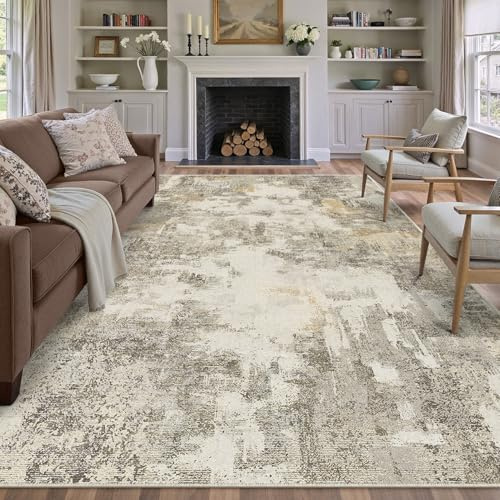 PureCozy Abstraktes Teppich Wohnzimmer 240x300 cm, Vintage Waschbarer Teppiche rutschfest Braun-Grau für Schlafzimmer Balkon LäUfer KüChe Esszimmer BüRo Flach, Indoor Modern Weicher Kurzflor Carpet