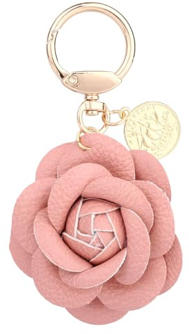 Bijou de Sac en Cuir, Porte-Clés Fleur Rose en Similicuir Bijou de Sac Élégant Forme Rose pour Femme