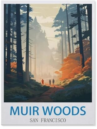 Jigsaw Puzzle 1500 Pieces，Muir Woods San Francisco Vintage Travel Posters，Large Family Puzzle Game Artwork for Adults Teens（57x87CM）-CU35