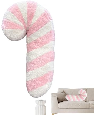 Weihnachts Zuckerstangen Kissen – 46 cm/18,11 Zoll Weiches Zuckerstangen Plüschkissen | Niedliches Dekoratives Weihnachts Plüschkissen | Weiches Winterkissen Für Sofa, Bett Und Wohnzimmer (Rosa)