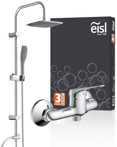 Bundle aus EISL Duschset EASY FRESH, Duschsystem ohne Armatur, Regendusche ohne Armatur DX12006 + EISL NI168SCR SPEED Duscharmatur, Badarmatur mit Einhebelmischer, Brausebatterie, Chrom
