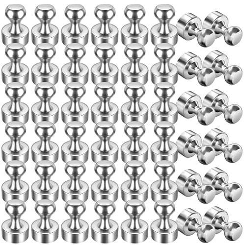 FINDMAG 48 Bulk Pack Whiteboard Magnets Strong Magnetic Push Pins(Silver) | 12×16mm Board Accessory for School Office Noticeboard, Small Fridge Magnets Pen Holder