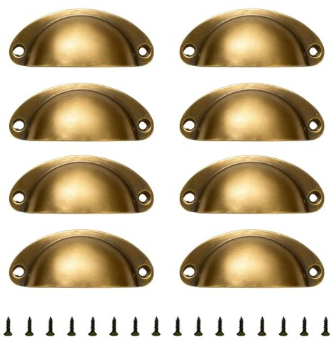 ONEBO 8 Pieces Cabinet Cup Pull Handle, Shell Cup Handles, Drawer Shell Pull Handles, Vintage Half Moon Pull Handles, for Cabinet, Cupboard, Dresser, Wardrobe, Drawer, with Screws