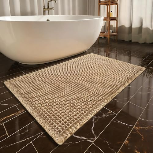 FANGCCC Badezimmerteppich Badezimmermatte rutschfeste Badematte Teppich Bad Vorleger Waschbar Badvorleger Duschvorleger Badmatte Duschteppich Boho Deko Fußmatte Badezimmer Bad Deko braun-60x90cm