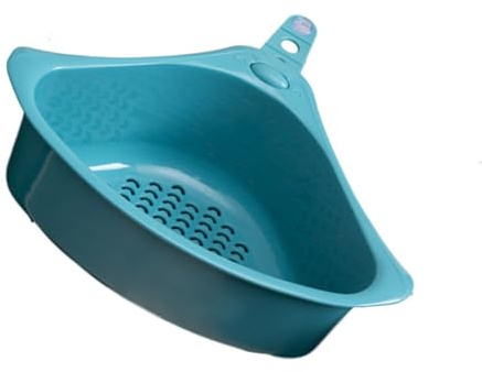 FENICAL Passoire D'évier Triangulaire Bleue avec Ventouse Panier de Rangement Multifonction pour Évier Cuisine Filtre Drainant Pratique pour Égouttoir Évier et Porte-éponge Intégré Solide