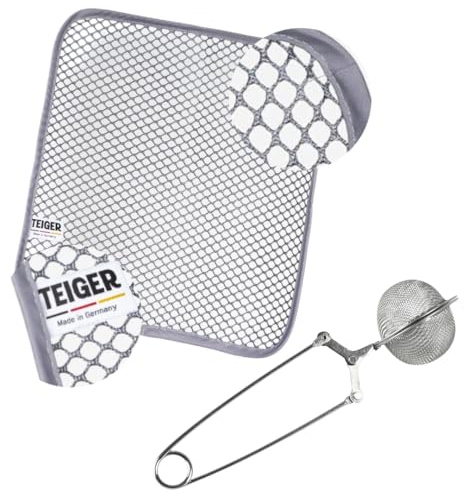 Teiger Mini Bundle 1 x Teigreinigungstuch + Edelstahl Mehlsieb Feinsieb | Backzubehör Set mit Reinigungstuch & Edelstahl-Feinsieb für Mehl, Kakao & Puderzucker, ideal für Brot, Pizza & Sauerteig