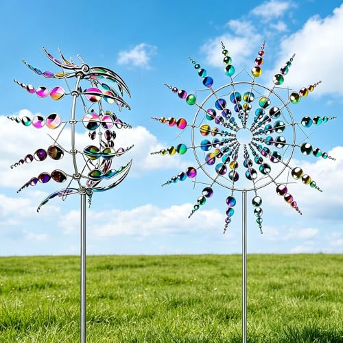 Molino de viento mágico de metal, molino de viento SGZIOO único y mágico para jardín, acero inoxidable, molinillo de viento 3D, metal para decoración de césped, patio, multicolor