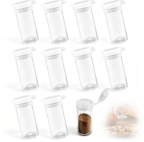 Juego de 10 pequeños saleros de plástico con tapa, botellas de especias de 9 ml para sal y pimienta, mini esparcidores portátiles para fiambrera, viajes, camping y caja bento