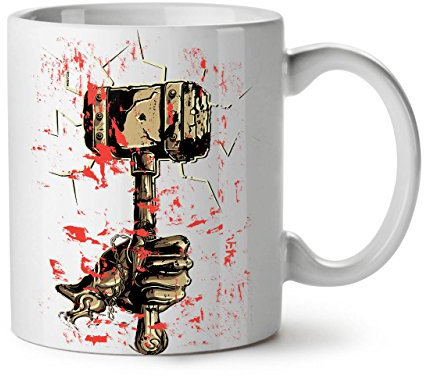 Wellcoda Smash Hammer Cool Fantasie Keramiktasse, frequentiert - 11 oz Tasse - Großer, Easy-Grip-Griff, Zwei-seitiger Druck, Ideal für Kaffee- und Teetrinker