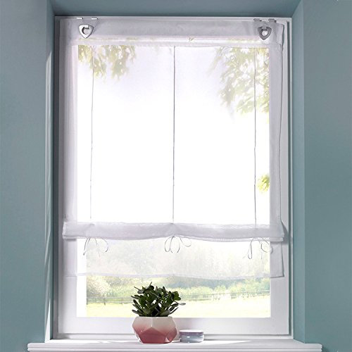 SIMPVALE 1 Stück Raffrollo für Küche und Balkon – Gardinen – Einfaches Aufhängen, Polyester, weiß, Breite 45cm/Höhe 130cm
