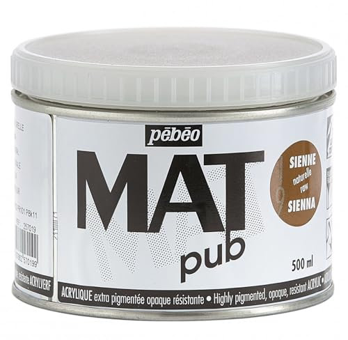 Pébéo - Mat Pub – Peinture Acrylique Extra Fine et Extra Mate - Sienne naturelle -500ml