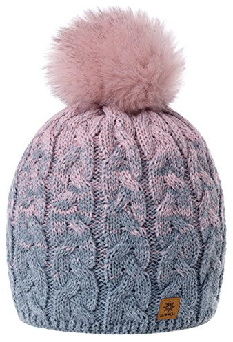 MFAZ Morefaz Ltd Damen Herren Winter Beanie Strickmütze Mütze Wurm Fleece Bommel Fashion SKI (Grey Rose-Pink)