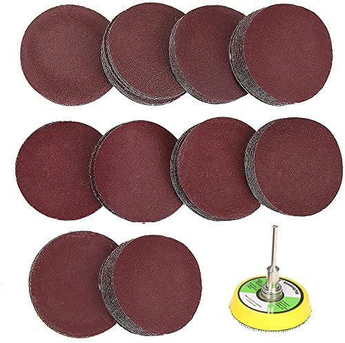 100 Piezas Almohadilla Lijado Discos, Almohadilla Lijado Papel, Discos Papel Lija Grano, Gancho Discos Lijado, para Taladro y Herramientas Rotativas de Amoladora, 50 mm
