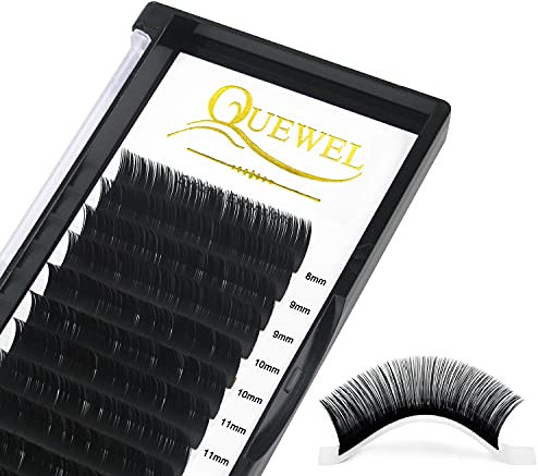 Eyelash Extension Easy Fan Lashes 0.03 C Curl Lash Extensions Mix-8-14mm QUEWEL Individual Lash Extensions Soft Black Matte Single Lashes Extension Professional Salon Use (0.03 C Mix-8-14mm)