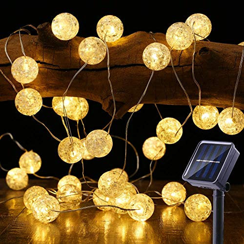 Solar Lichterkette Aussen, BrizLabs 50 LED Knistern Kristall Kugeln Warmweiß Außenlichterkette 7m 8 Modi IP65 Wasserdicht Beleuchtung für Garten, Bäume, Terrasse, Weihnachten, Hochzeiten, Partys