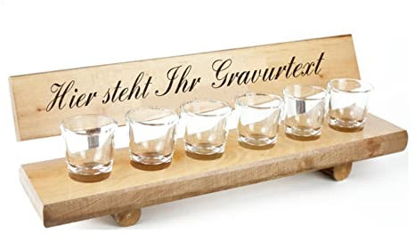 Schnapsbank aus Holz inkl. 6 Gläser und Brandgravur