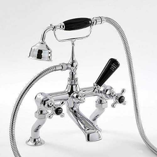 Milano Elizabeth Traditional Bath Shower Mixer Tap Crosshead Handles - Chrome Black