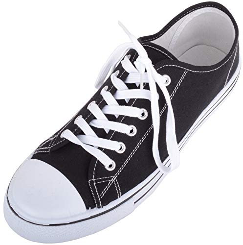 Mens Canvas Lace Up Sporty Outdoor Trainers Sneakers Plimsolls with Rubber Toe Cap - Black - UK 10 / EU 44