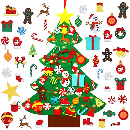 Garma DIY Kinder Filz Weihnachtsbaum Set mit 41PCS Ornamenten Wandbehang Wohnaccessoires, Kinder Filz Craft Kits für Kleinkinder